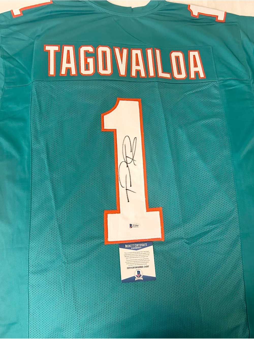 Tua Tagovailoa Signed  Custom Dolphins XL Jersey Beckett COA